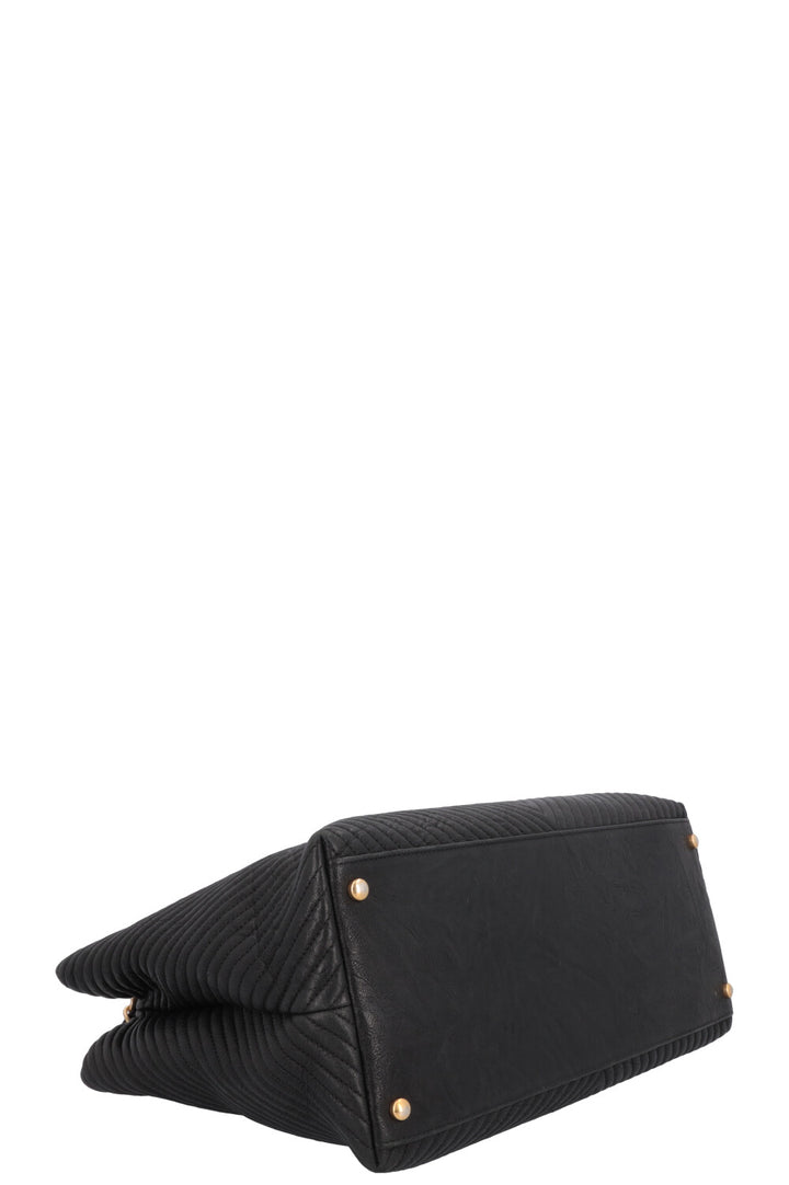 CHANEL Surpique Chevron Tote Bag Leather Black