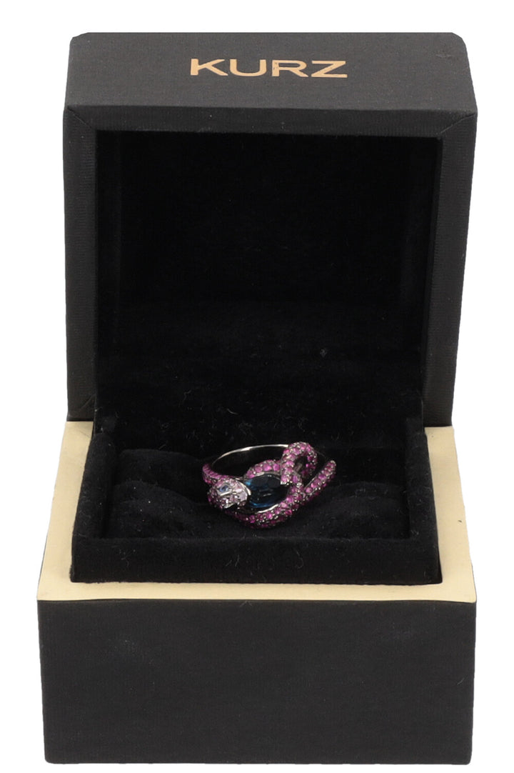 KURZ Snake Ring White Gold Pink Blue Saphires