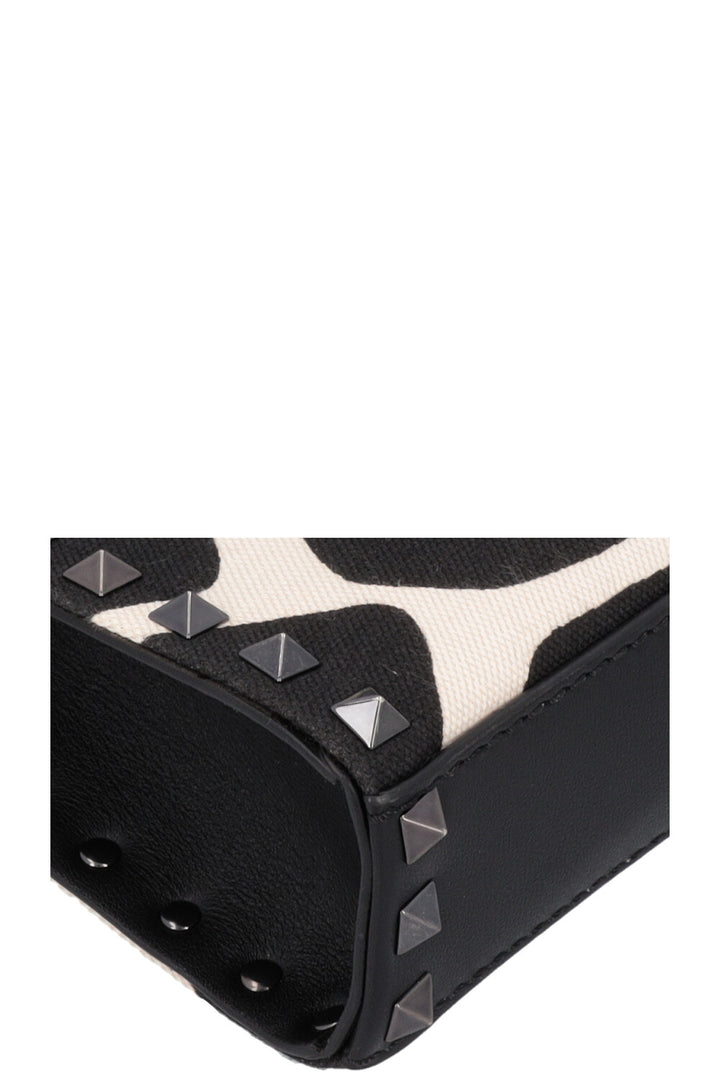 VALENTINO Petit Sac Rockstud Toile Noir Blanc