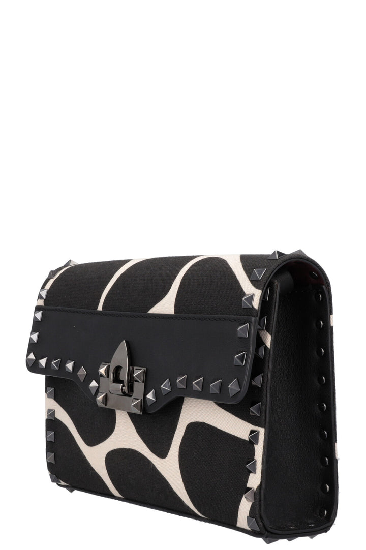 VALENTINO Petit Sac Rockstud Toile Noir Blanc