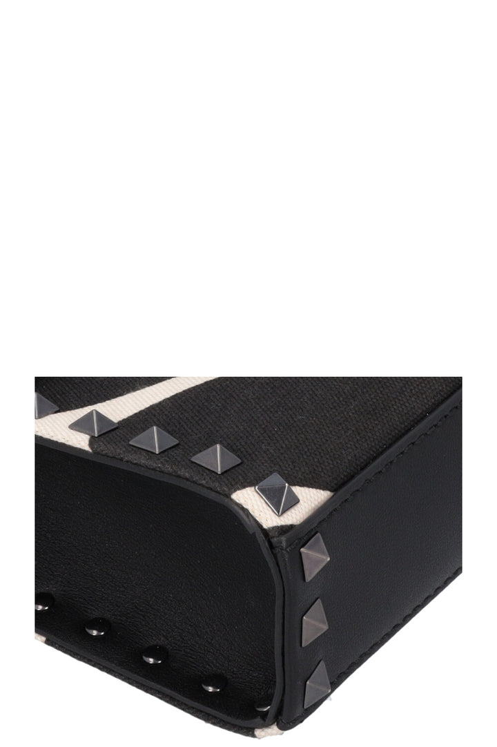 VALENTINO Petit Sac Rockstud Toile Noir Blanc