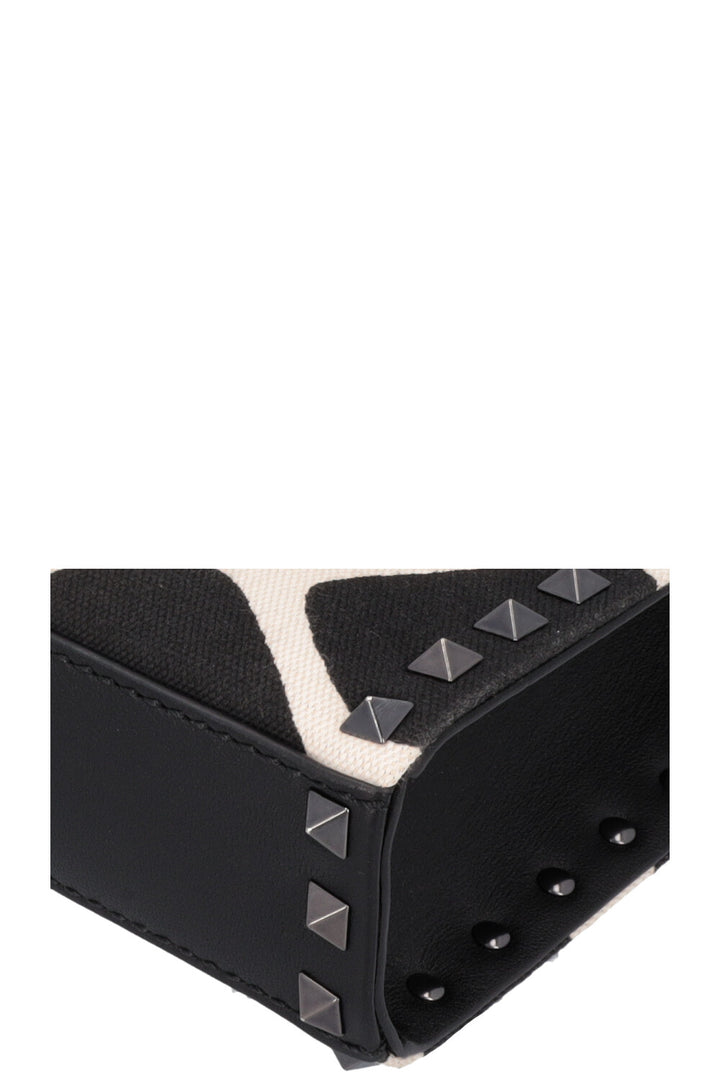 VALENTINO Petit Sac Rockstud Toile Noir Blanc