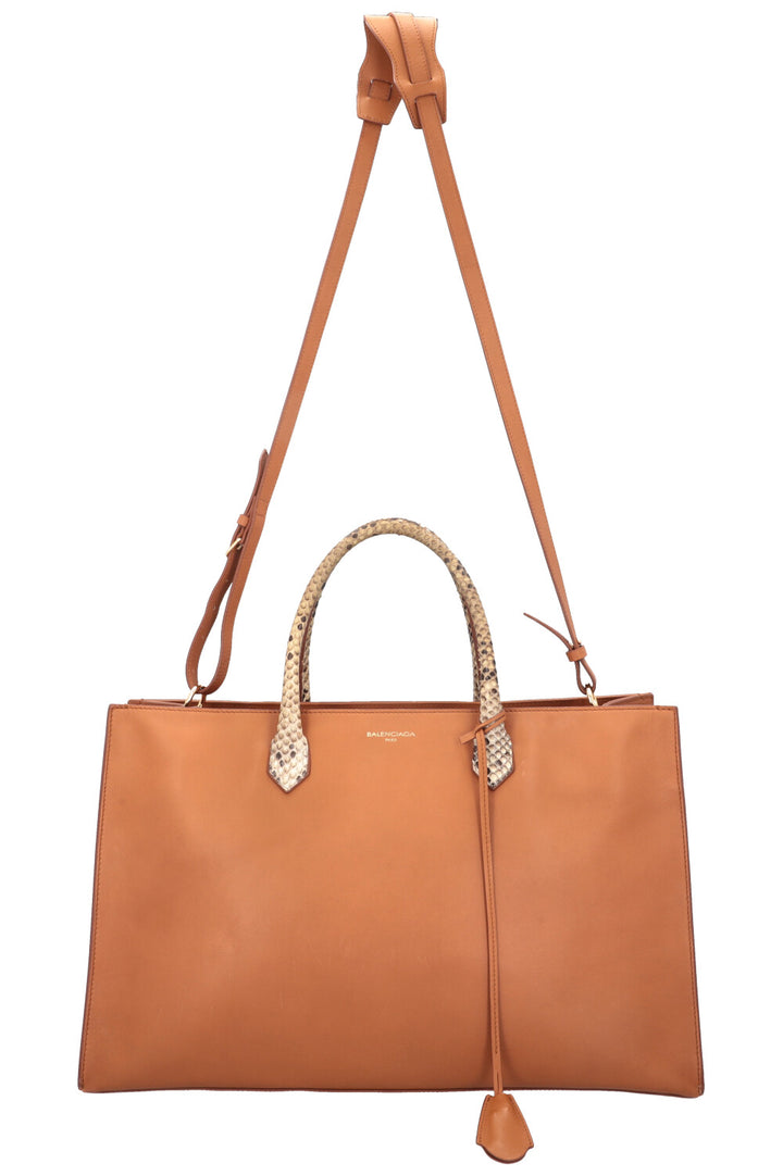 BALENCIAGA Karung Tote Bag Cognac Python Handle