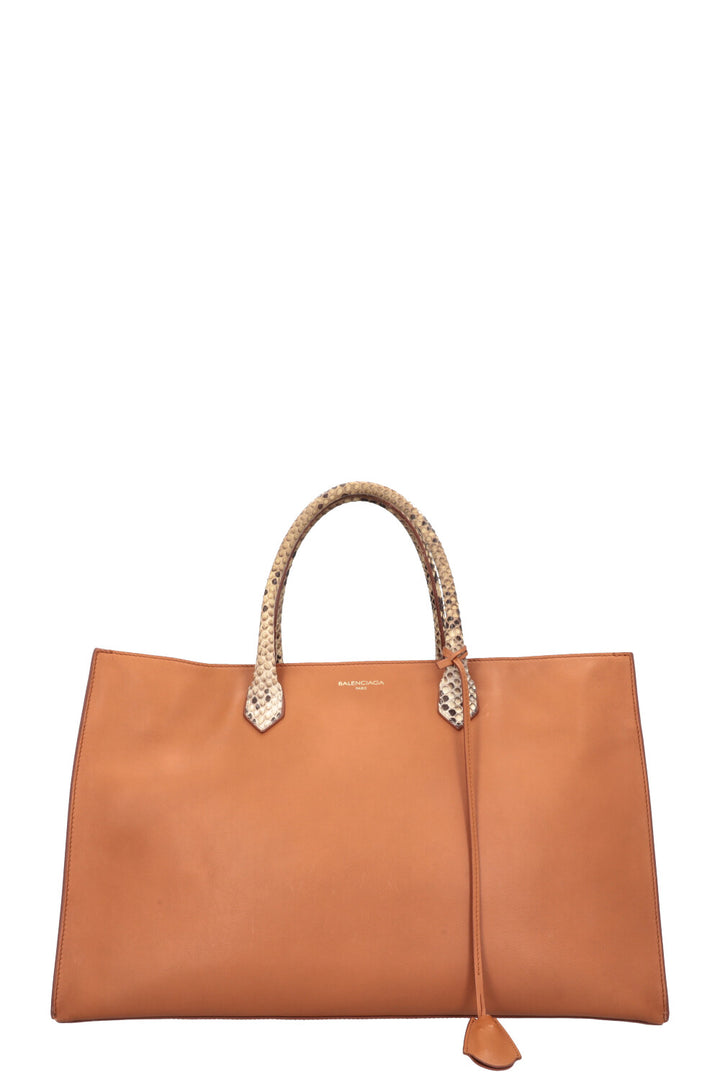 BALENCIAGA Karung Tote Bag Cognac Python Handle
