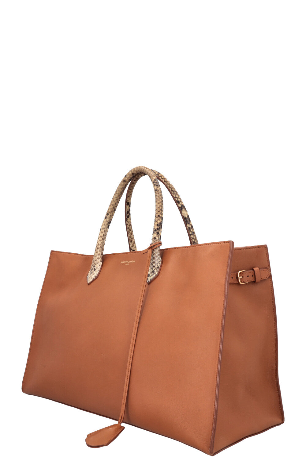 BALENCIAGA Karung Tote Bag Cognac Python Handle