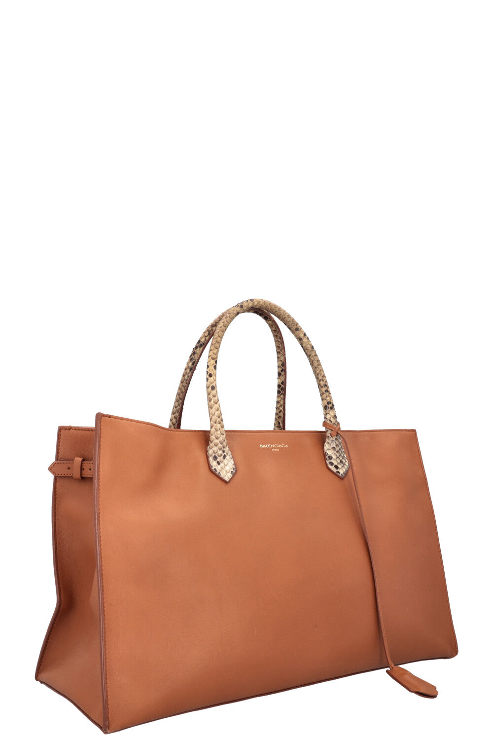 BALENCIAGA Karung Tote Bag Cognac Python Handle