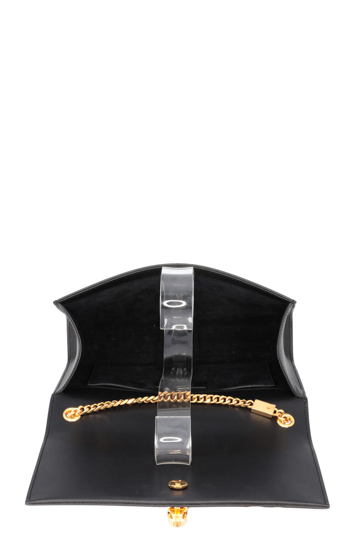 SAINT LAURENT Medium Kate Pompon Cuir Noir Or