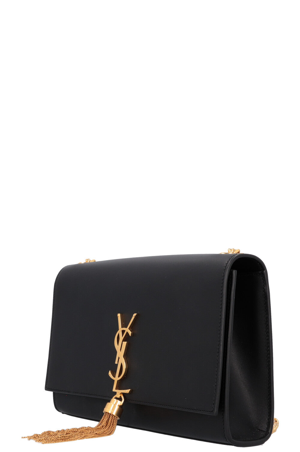SAINT LAURENT Medium Kate Pompon Cuir Noir Or