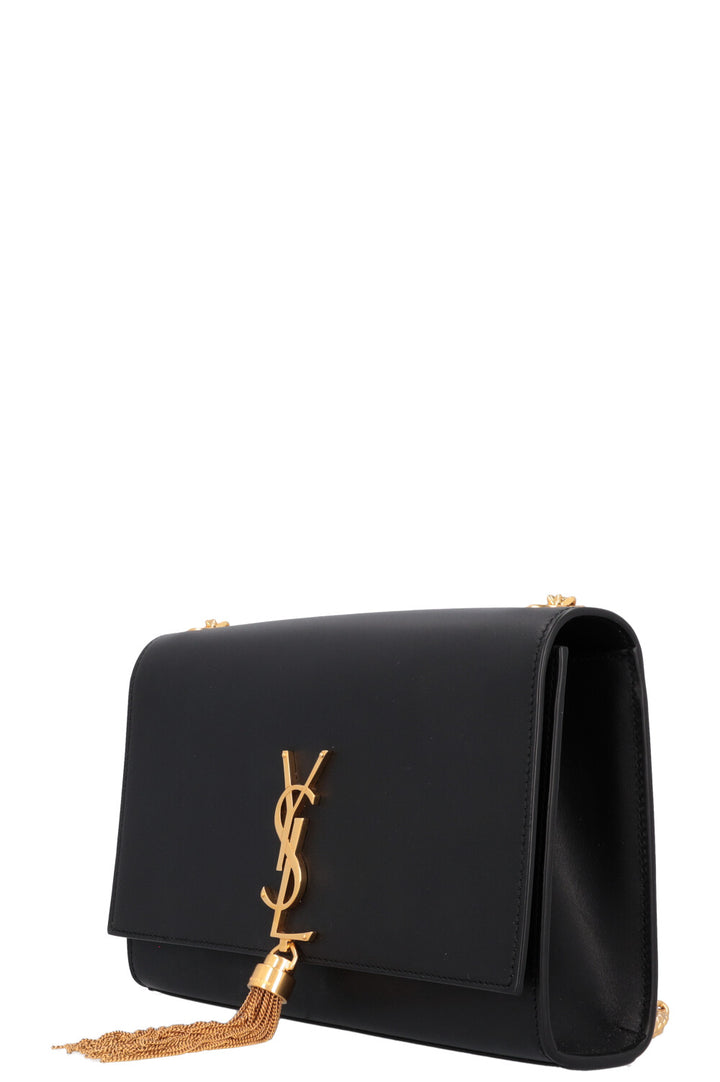 SAINT LAURENT Medium Kate Pompon Cuir Noir Or