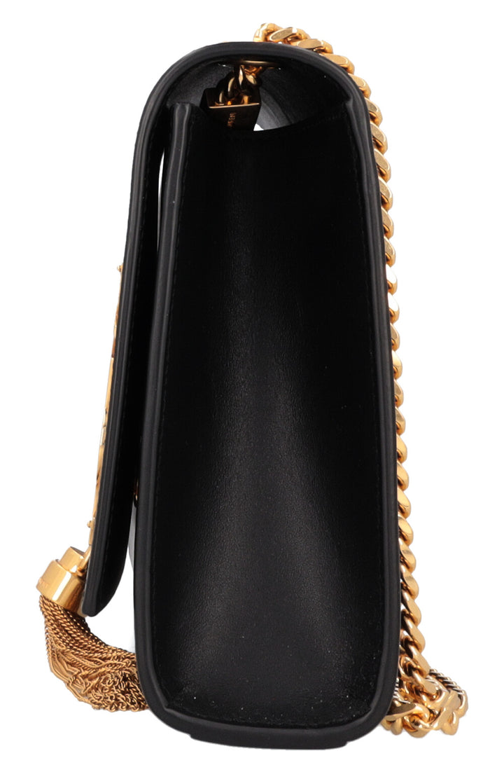 SAINT LAURENT Medium Kate Pompon Cuir Noir Or