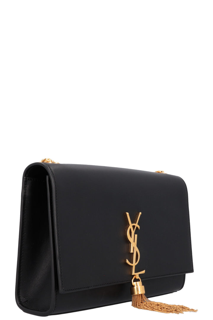 SAINT LAURENT Medium Kate Pompon Cuir Noir Or