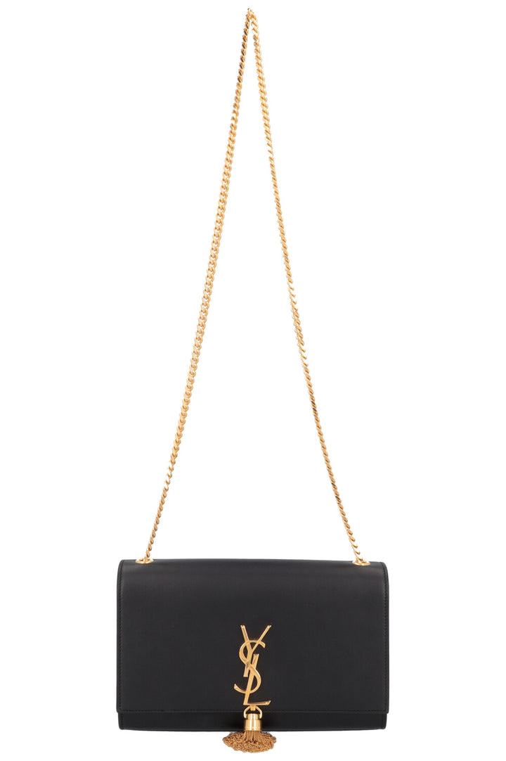 SAINT LAURENT Medium Kate Pompon Cuir Noir Or