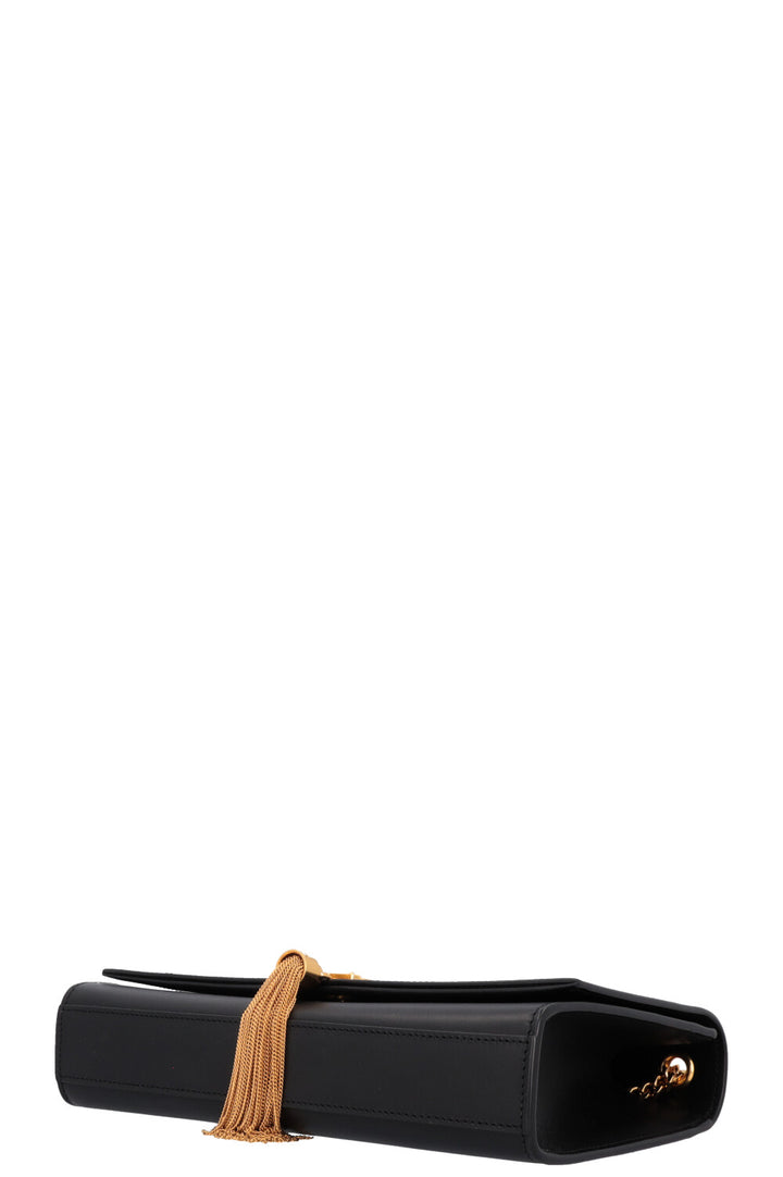 SAINT LAURENT Medium Kate Pompon Cuir Noir Or
