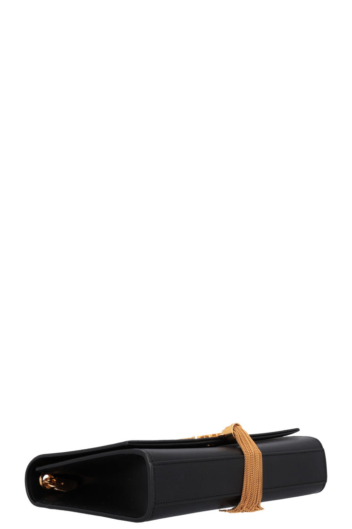SAINT LAURENT Medium Kate Pompon Cuir Noir Or