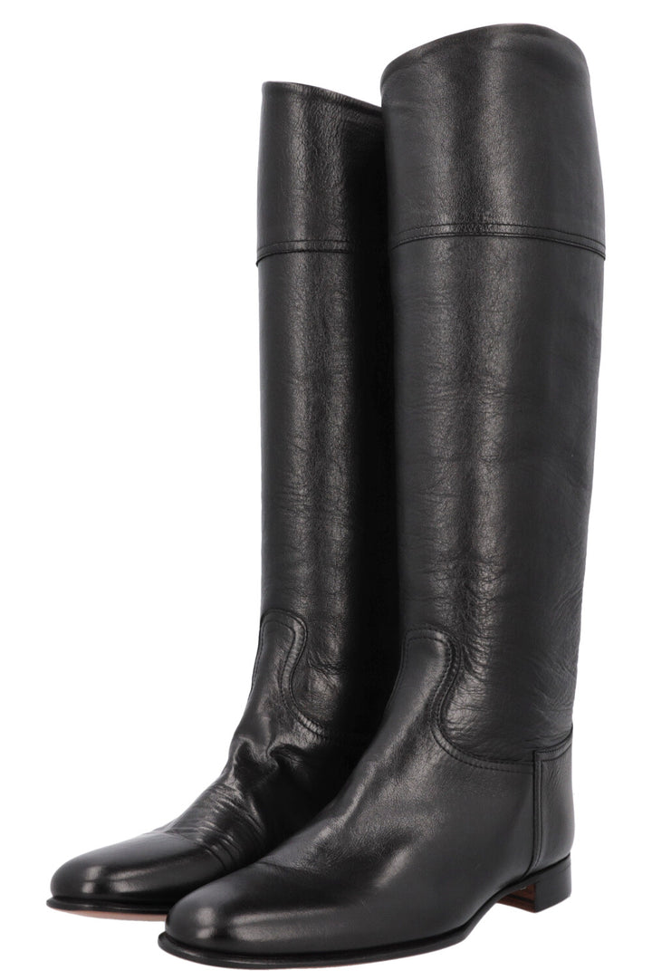 HERMÈS Knee High Boots Black Leather