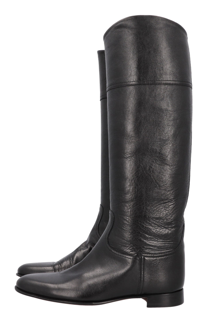 HERMÈS Knee High Boots Black Leather