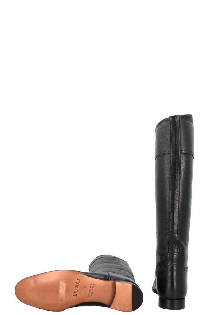 HERMÈS Knee High Boots Black Leather