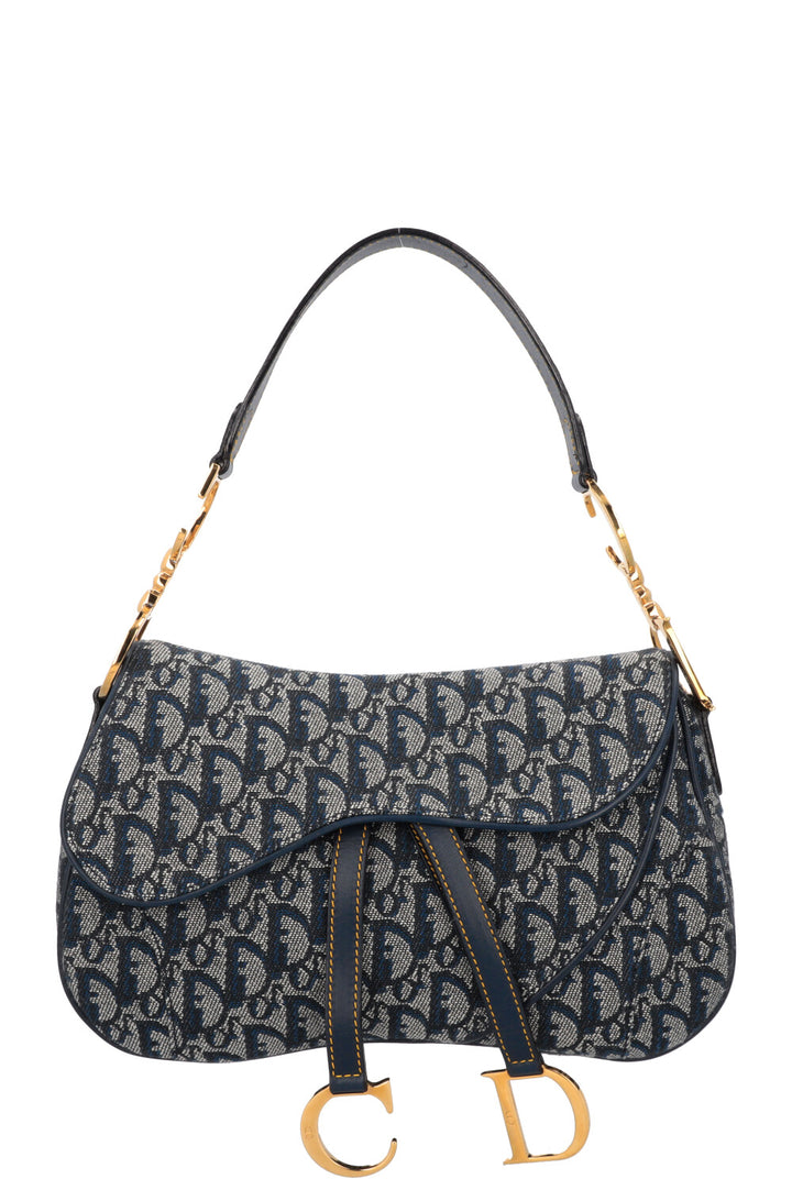 CHRISTIAN DIOR 2000 Double Saddle Bag Oblique Blue