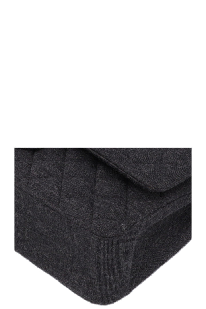 CHANEL Small Double Flap Jersey Dark Grey