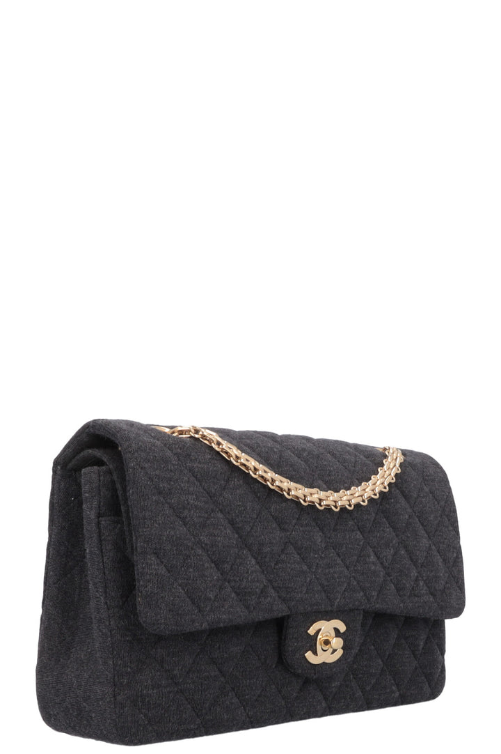 CHANEL Small Double Flap Jersey Dark Grey