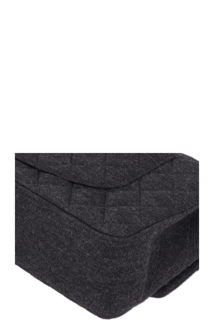 CHANEL Small Double Flap Jersey Dark Grey