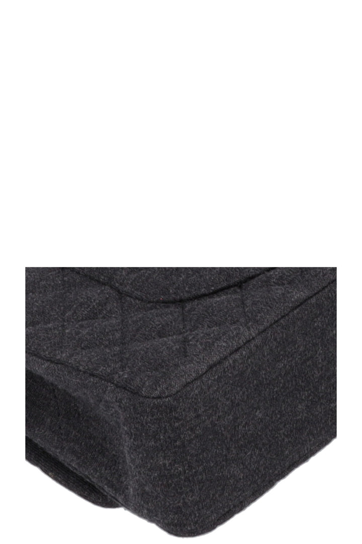 CHANEL Small Double Flap Jersey Dark Grey