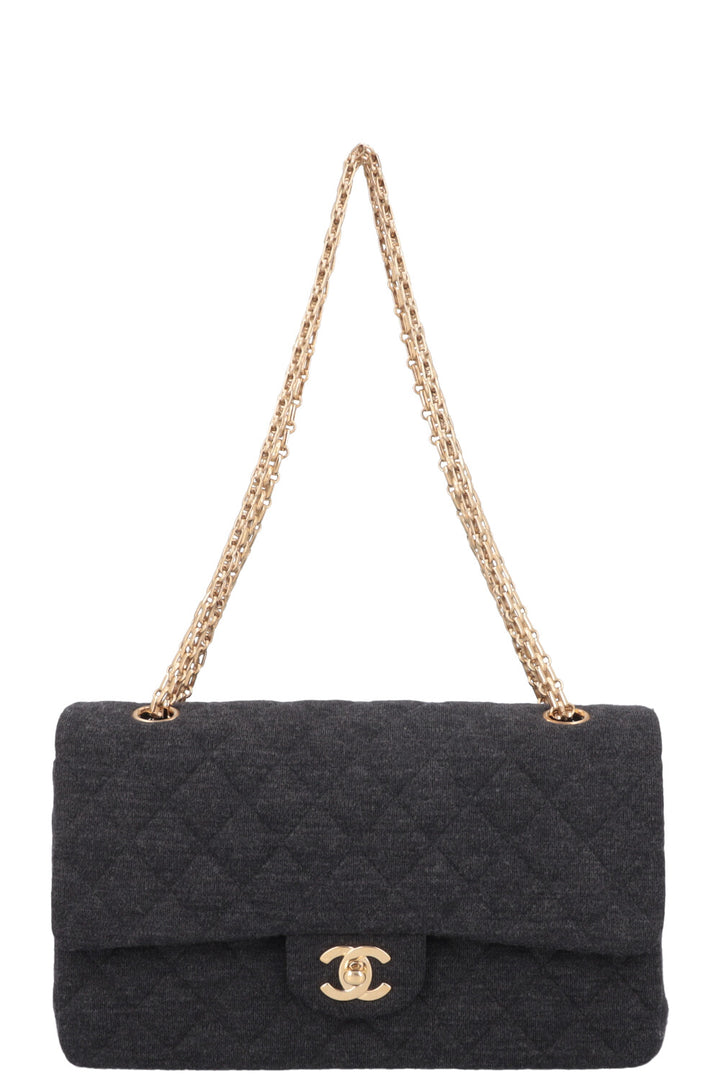 CHANEL Small Double Flap Jersey Dark Grey