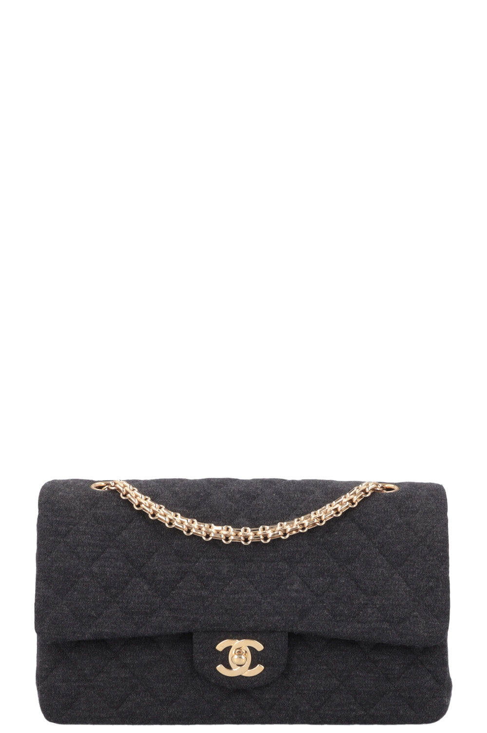 CHANEL Small Double Flap Jersey Dark Grey