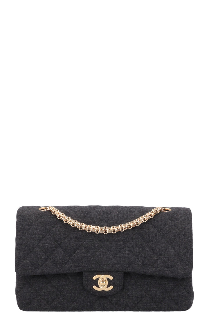 CHANEL Small Double Flap Jersey Dark Grey