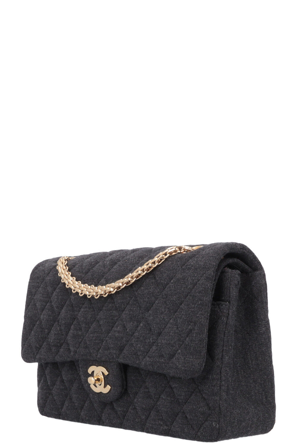 CHANEL Small Double Flap Jersey Dark Grey