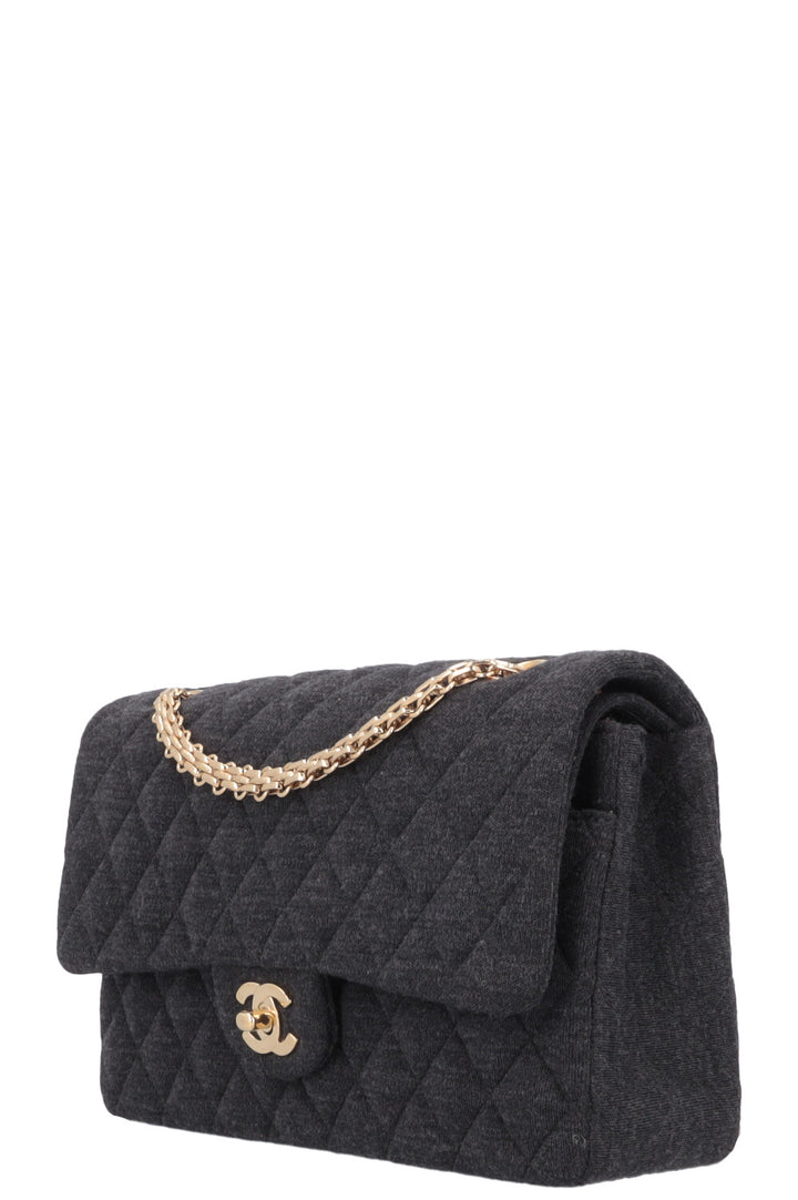 CHANEL Small Double Flap Jersey Dark Grey