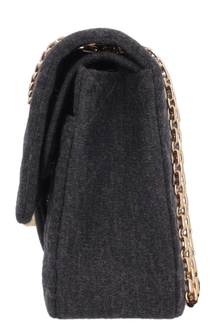 CHANEL Small Double Flap Jersey Dark Grey