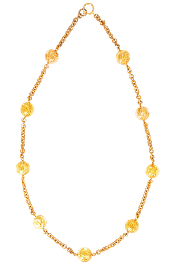 CHANEL 1990 Lucite Ball CC Necklace Gold