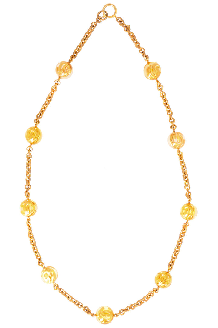 CHANEL 1990 Lucite Ball CC Necklace Gold