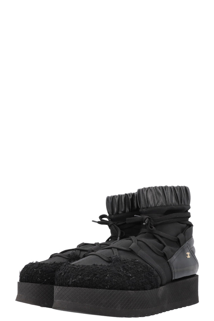CHANEL 2019 Tweed Nylon Ankle Boots Black