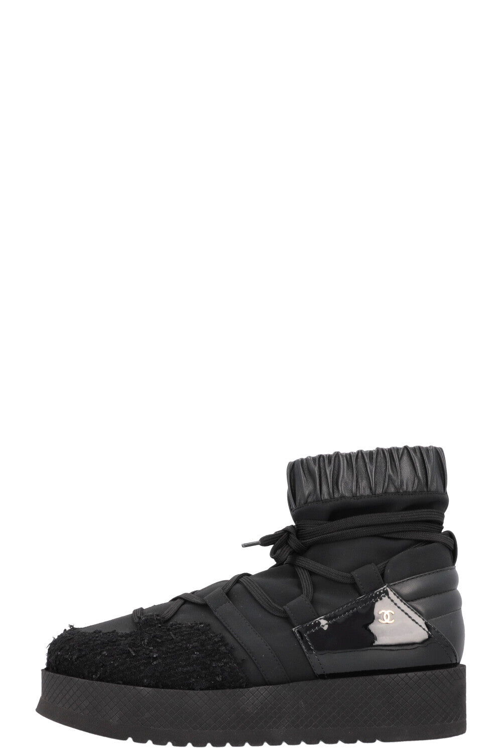 CHANEL 2019 Tweed Nylon Ankle Boots Black