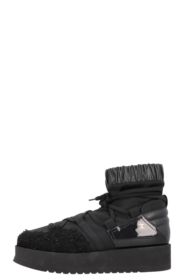 CHANEL 2019 Tweed Nylon Ankle Boots Black