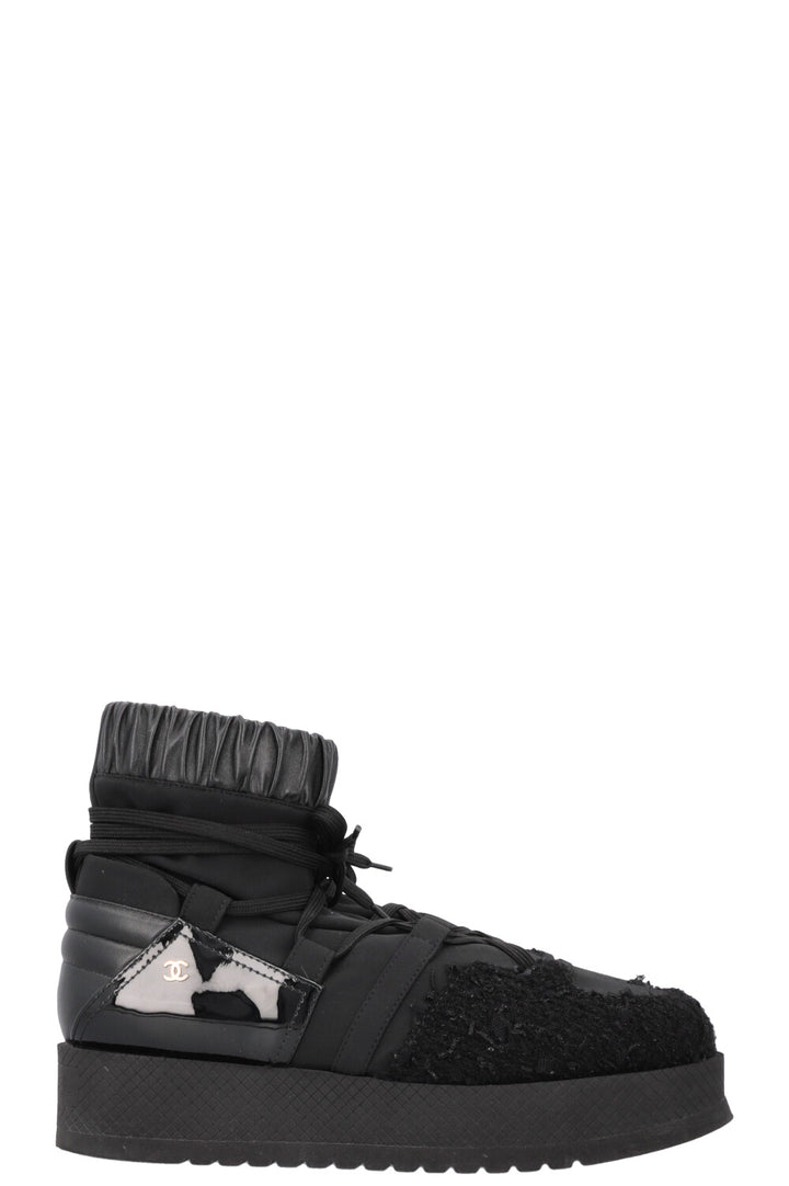 CHANEL 2019 Tweed Nylon Ankle Boots Black