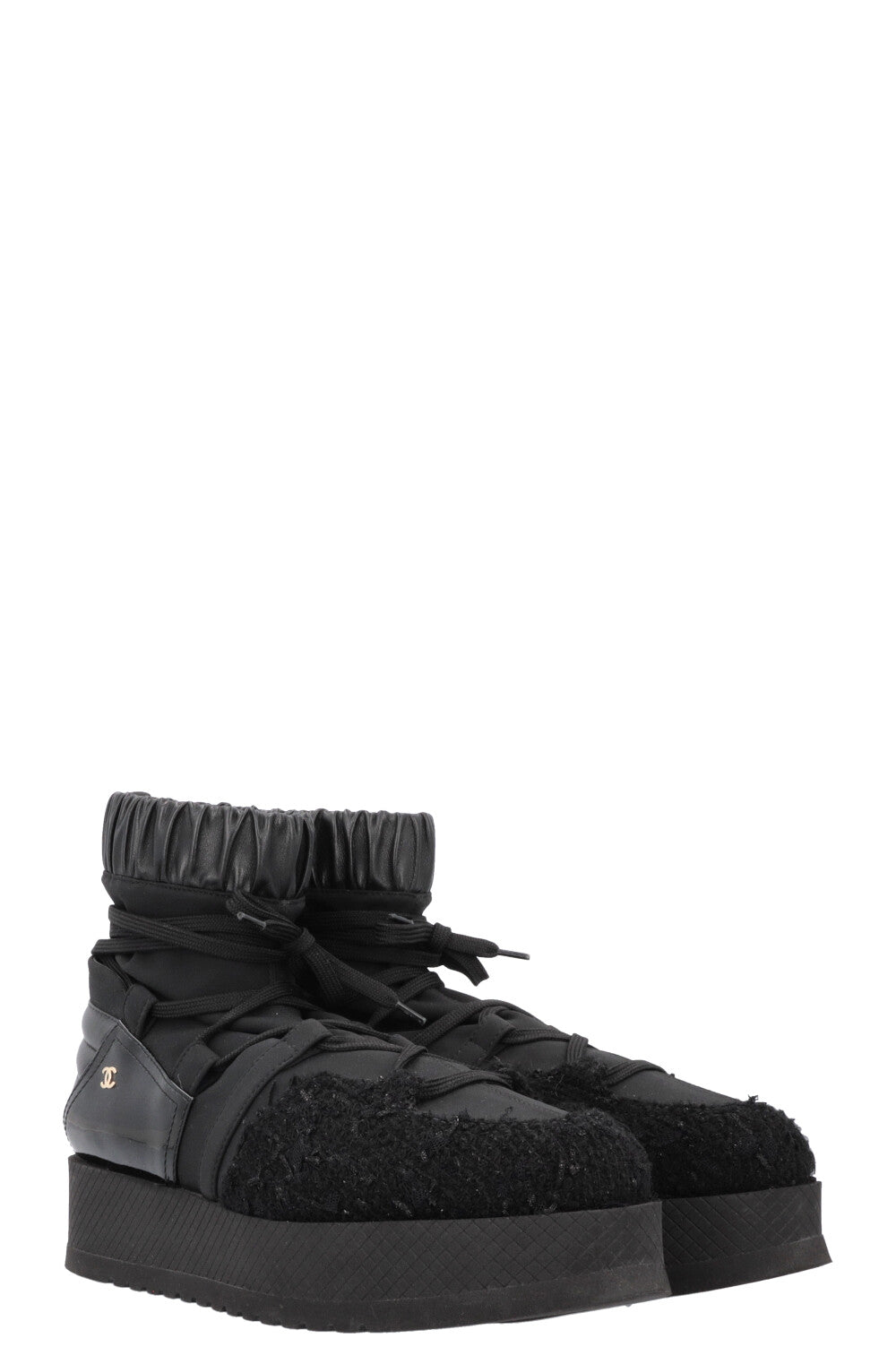 CHANEL 2019 Tweed Nylon Ankle Boots Black