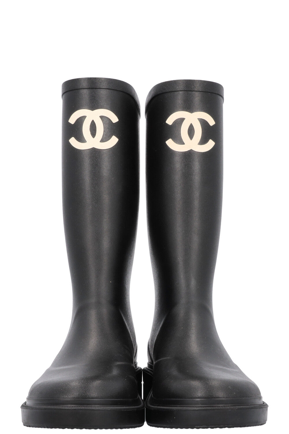 CHANEL CC Rubber Rain Boots Black