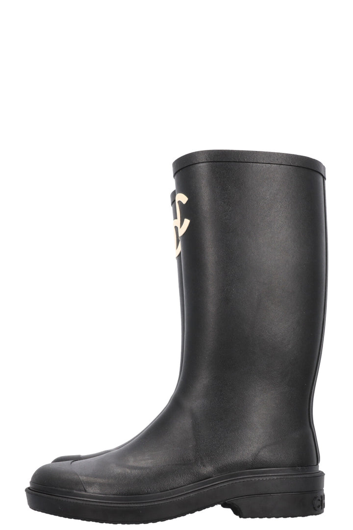CHANEL CC Rubber Rain Boots Black