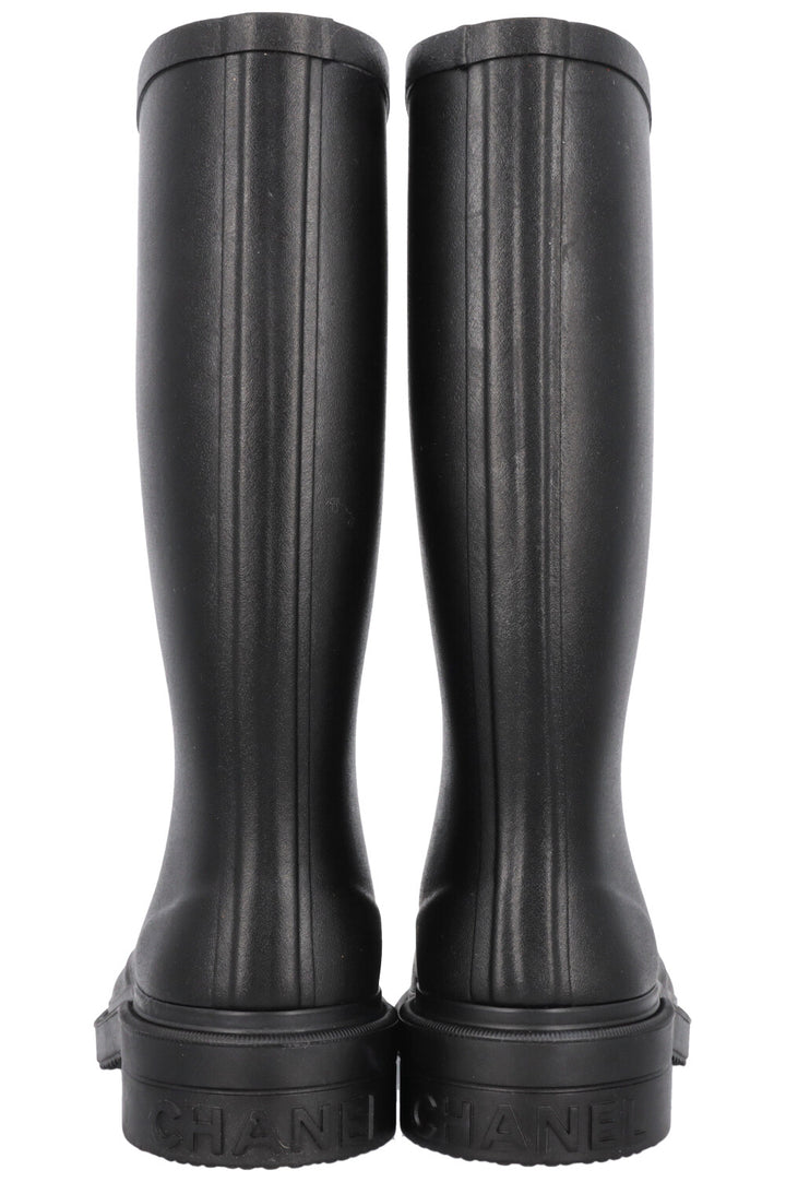 CHANEL CC Rubber Rain Boots Black