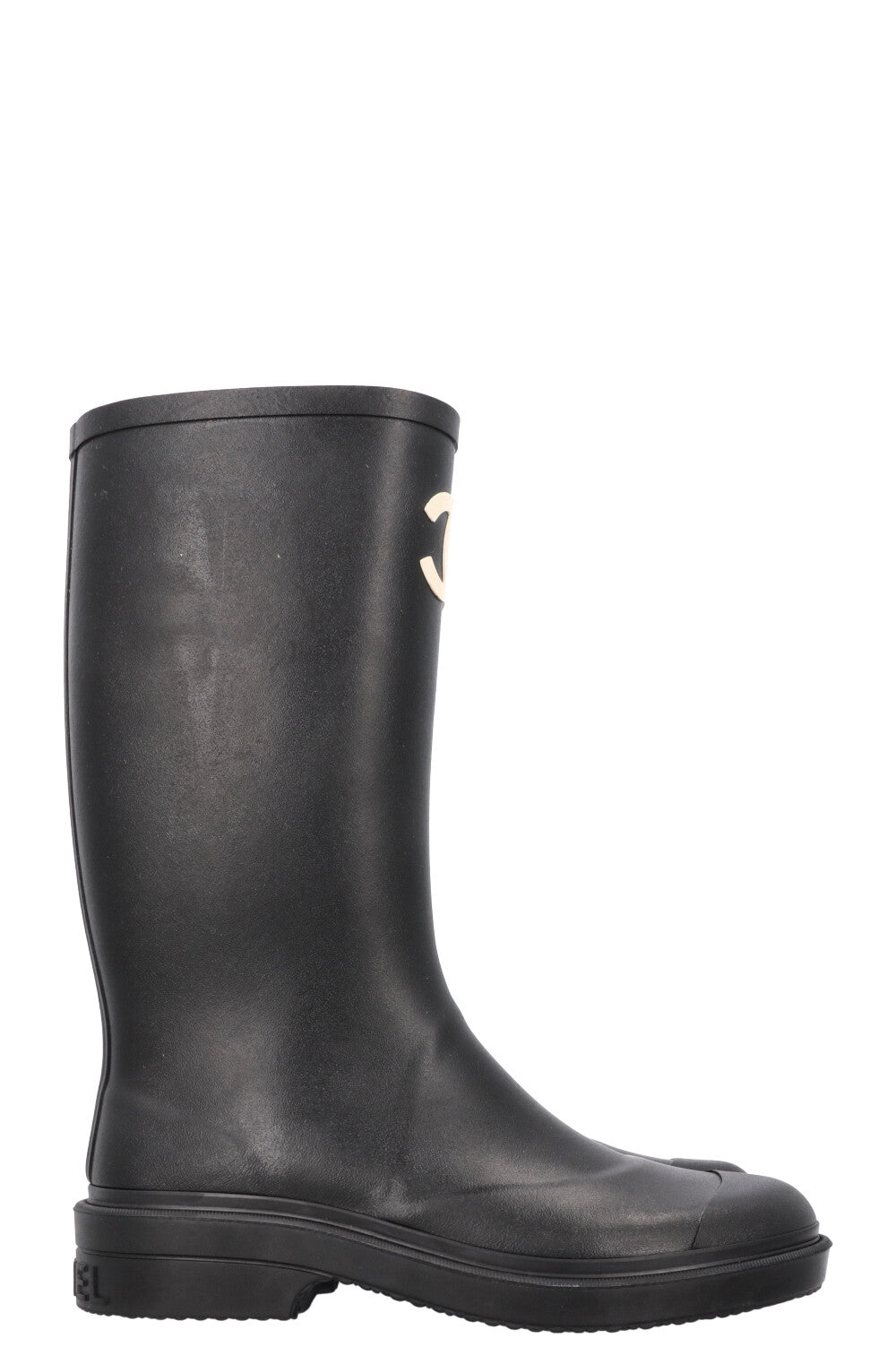 CHANEL CC Rubber Rain Boots Black
