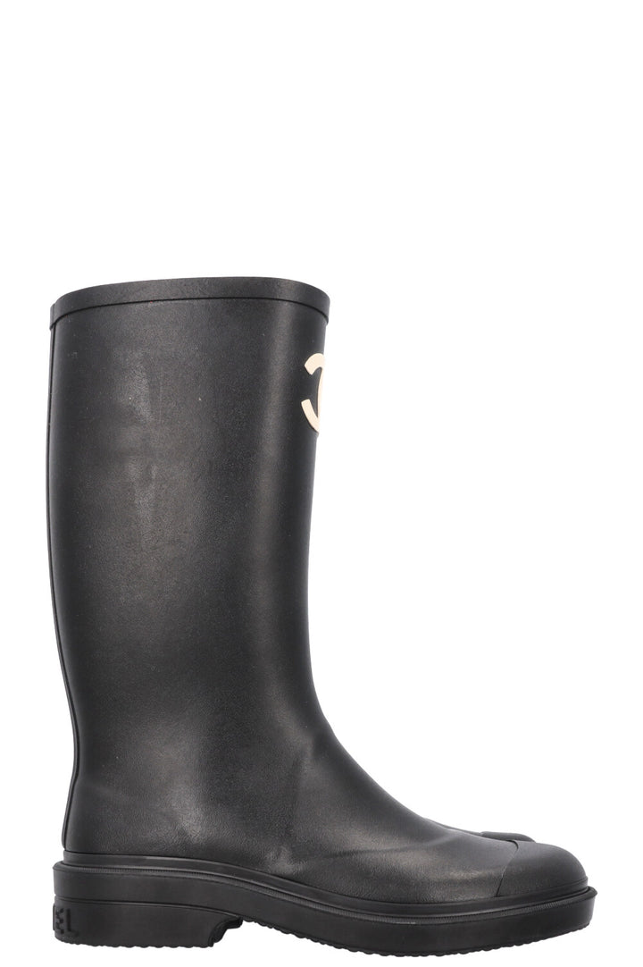 CHANEL CC Rubber Rain Boots Black