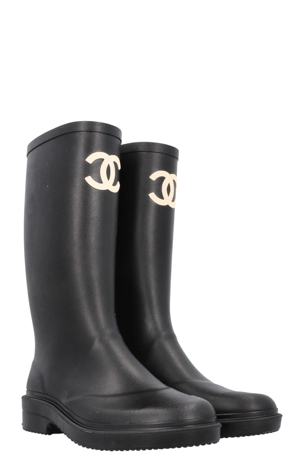 CHANEL CC Rubber Rain Boots Black