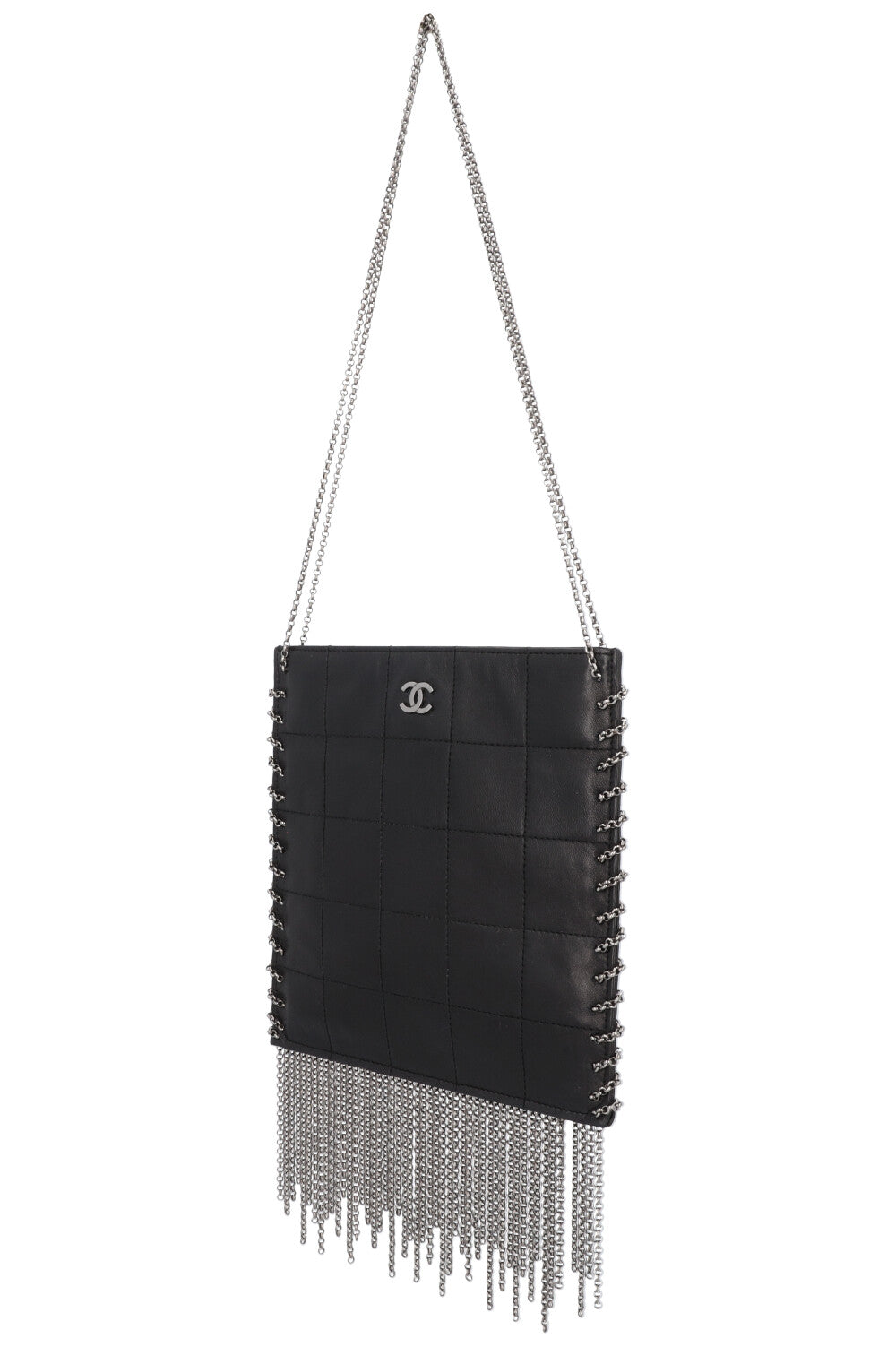 CHANEL Chocolate Bar Fringe Bag Leather Black