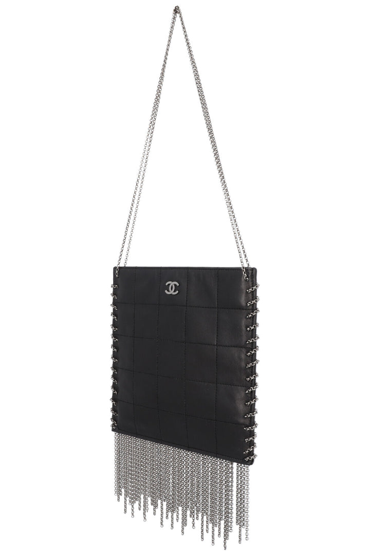 CHANEL Chocolate Bar Fringe Bag Leather Black