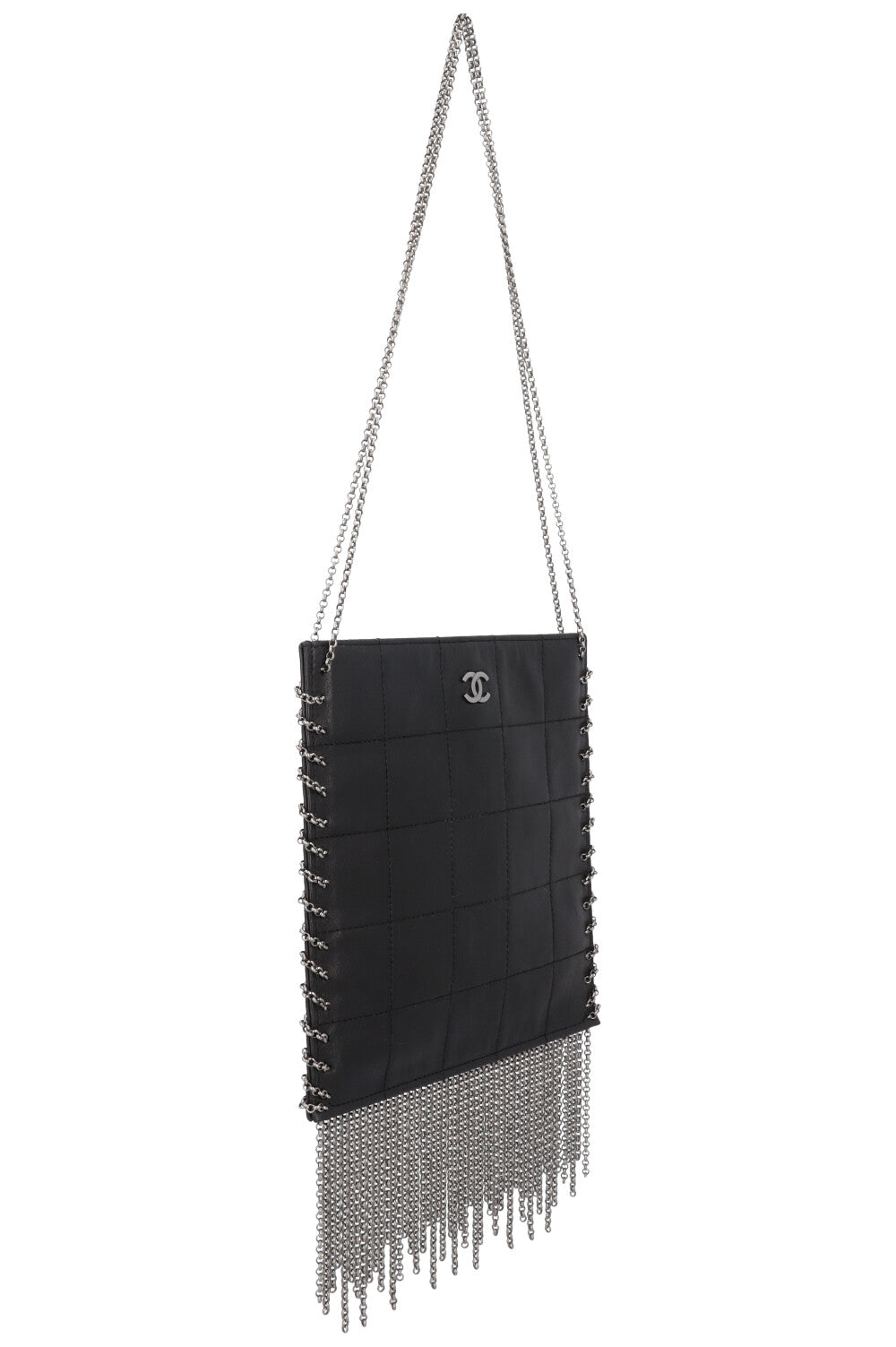 CHANEL Chocolate Bar Fringe Bag Leather Black