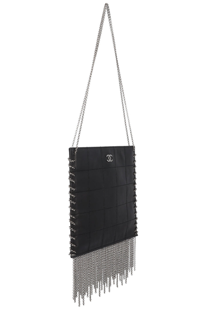 CHANEL Chocolate Bar Fringe Bag Leather Black