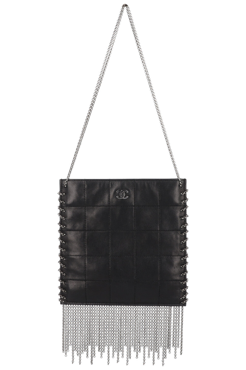 CHANEL Chocolate Bar Fringe Bag Leather Black